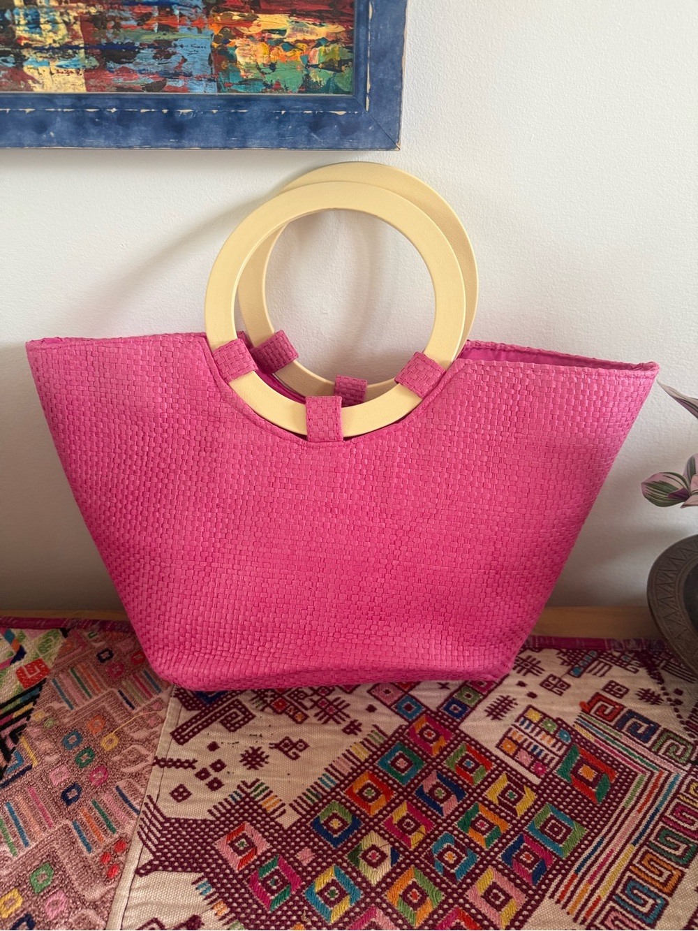 Women’s Pink Tote Bag with Circular Handles